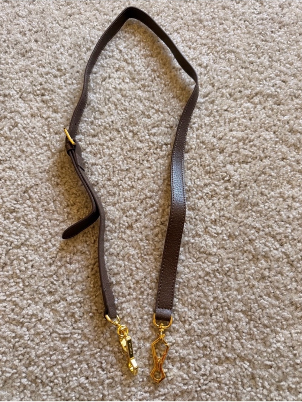 Detachable Brown Leather Bag Strap with Gold Hardware